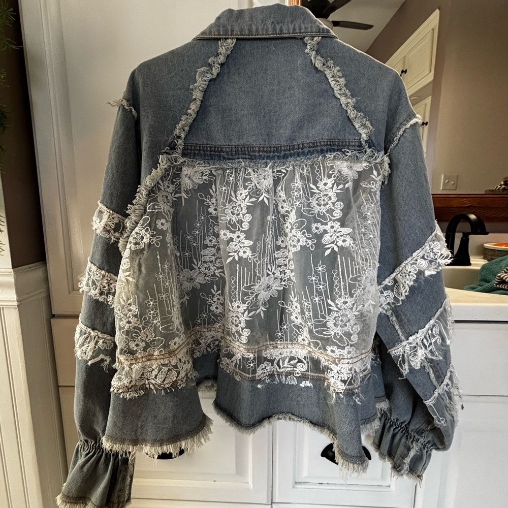 POL Blue Denim Jacket with White Lace Accents - Picture 5 of 10